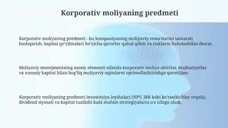 Korxona moliyasi fanining predmeti, maqsadi va vazifalari 3