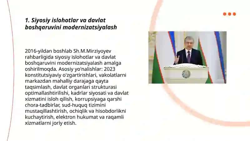 Yangi Oʻzbekiston prezidenti Sh.M.Mirziyoyev raxbarligi va tashabusi ostida amalga oshirilayotgan islohatlar 3