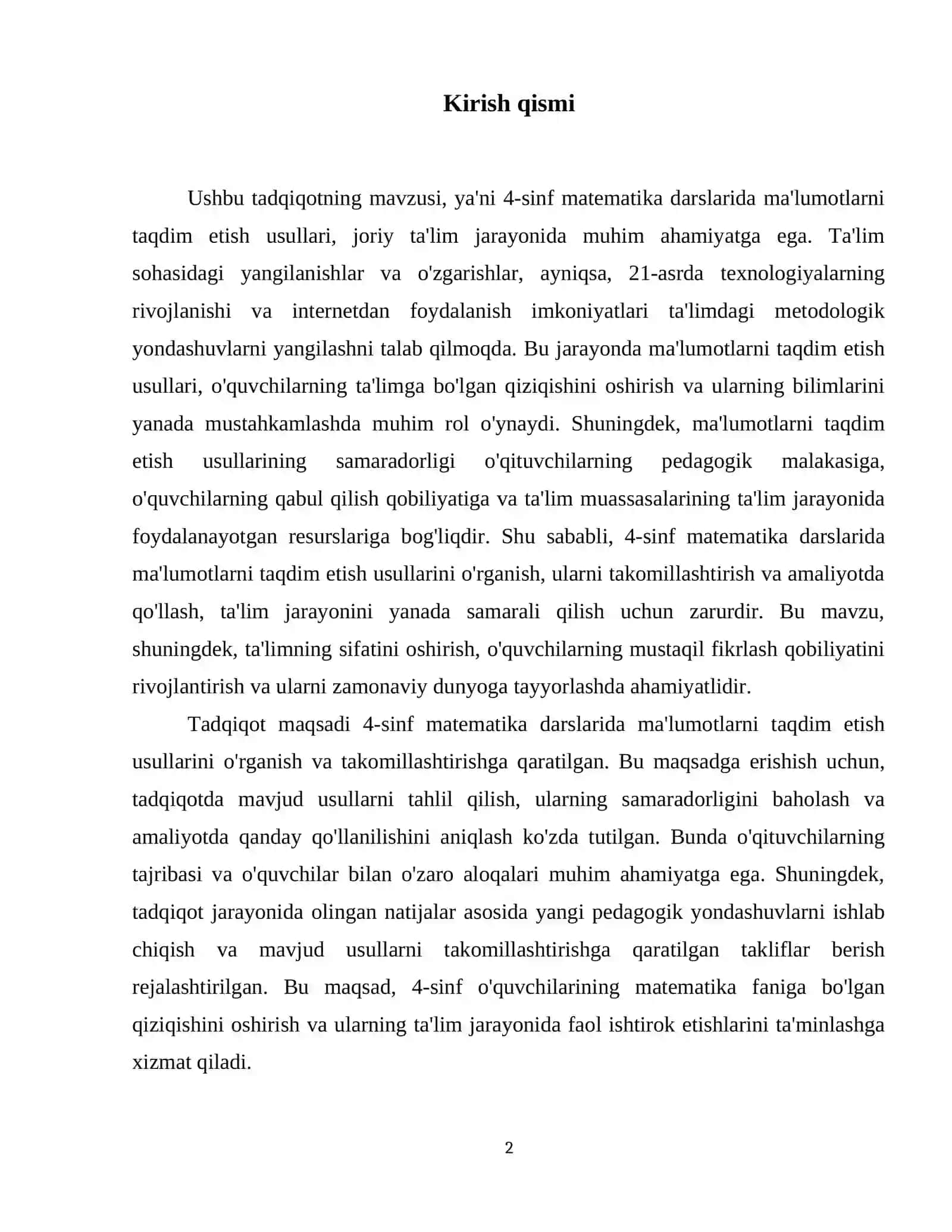 4-sinf matematika darslarida maʼlumotlarni taqdim etish usullari bilan tanishtirish 3