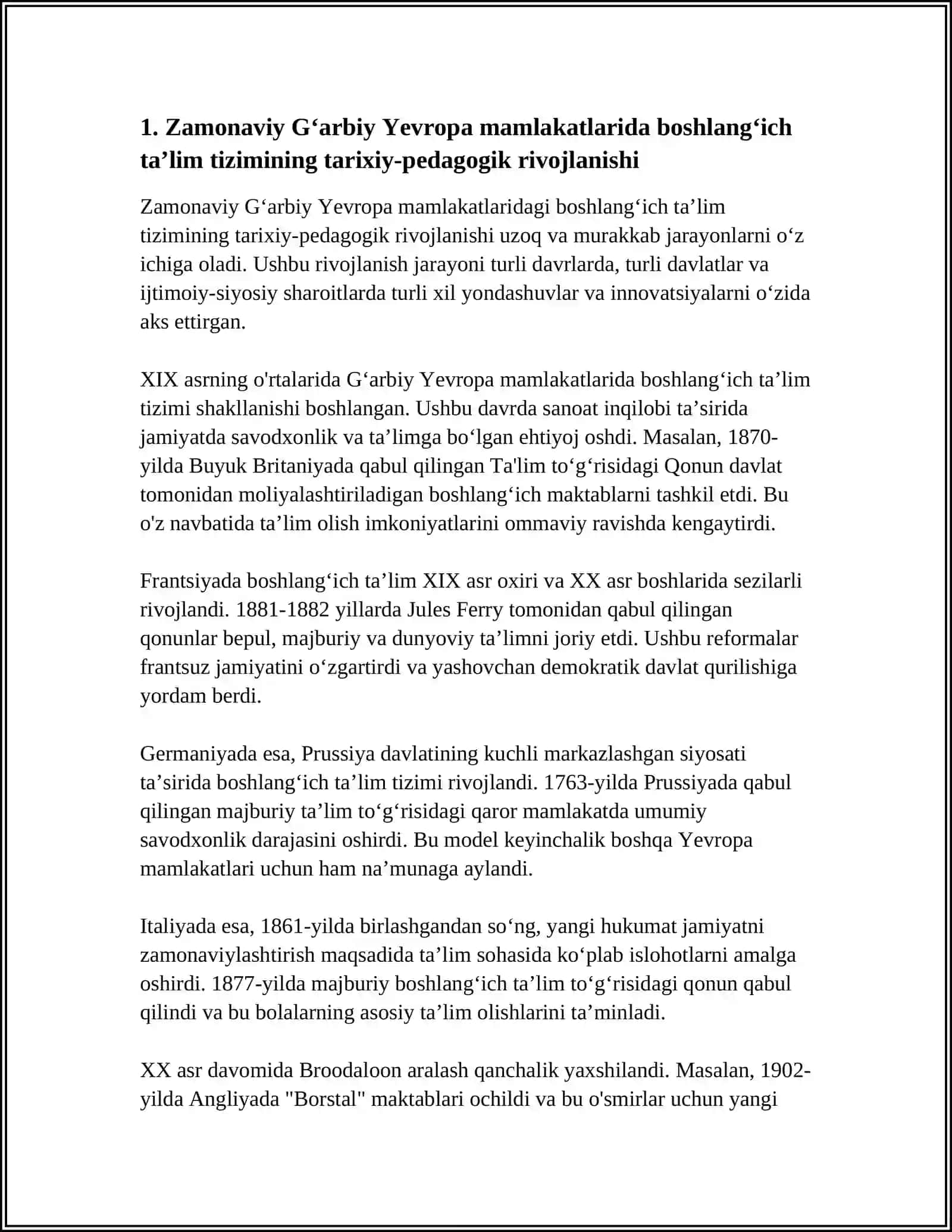 XOZIRGI VAQTA JAHON MAMLAKATLARI BOSHLANGICH TALIM TIZIMINI TARIXIVA PEDAGOGIKA FANI RIVOJI 3