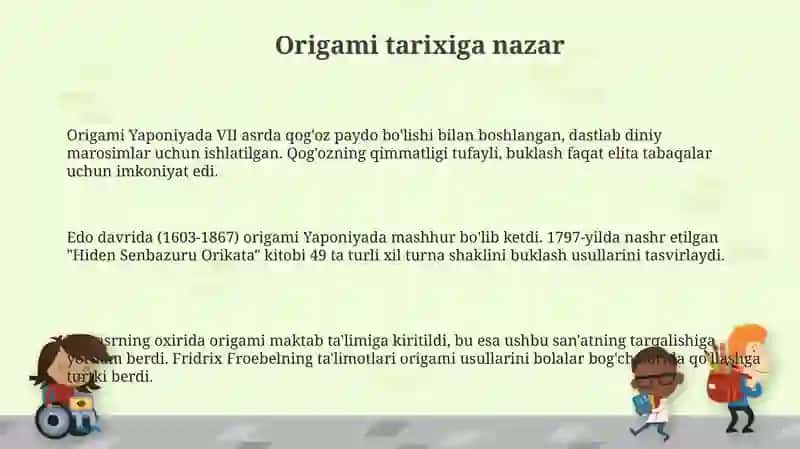 Origami tarixi. sxemalarini o'rganish 3
