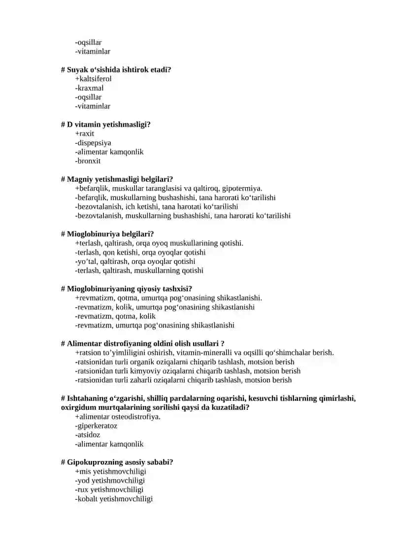 Ichki yukumsiz kasalliklar fanidan Testlar 3