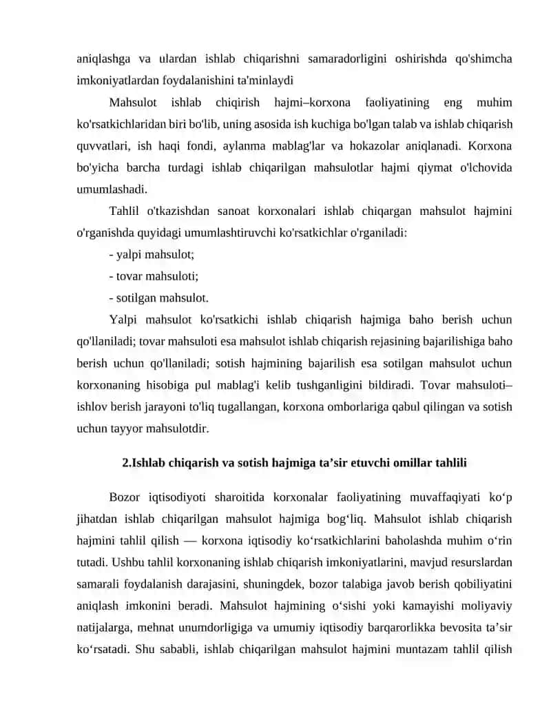 Mahsulot ishlab chiqarish va sotish hajmi tahlili 3