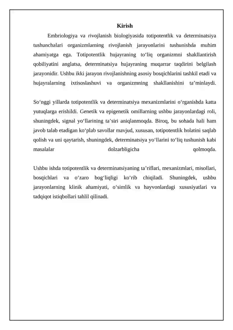 Totipotentlik va Determinatsiya: Asosiy Tushunchalar va Mexanizmlar 3