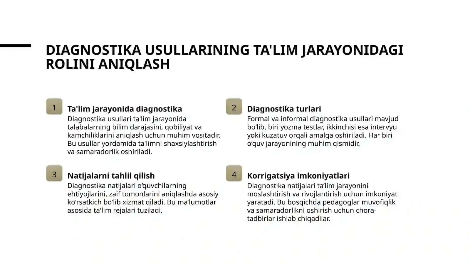 Tarbiyaviy faoliyatda diagnostika asosida uzluksiz ta'limda Tarbiyaviy ishlarni rejalashtirish. Korreksion faoliyatning mazmun-mohiyati asosiy tamoyillari va tashkil etish bosqichlari mavzusida slayd tadqiqot 3