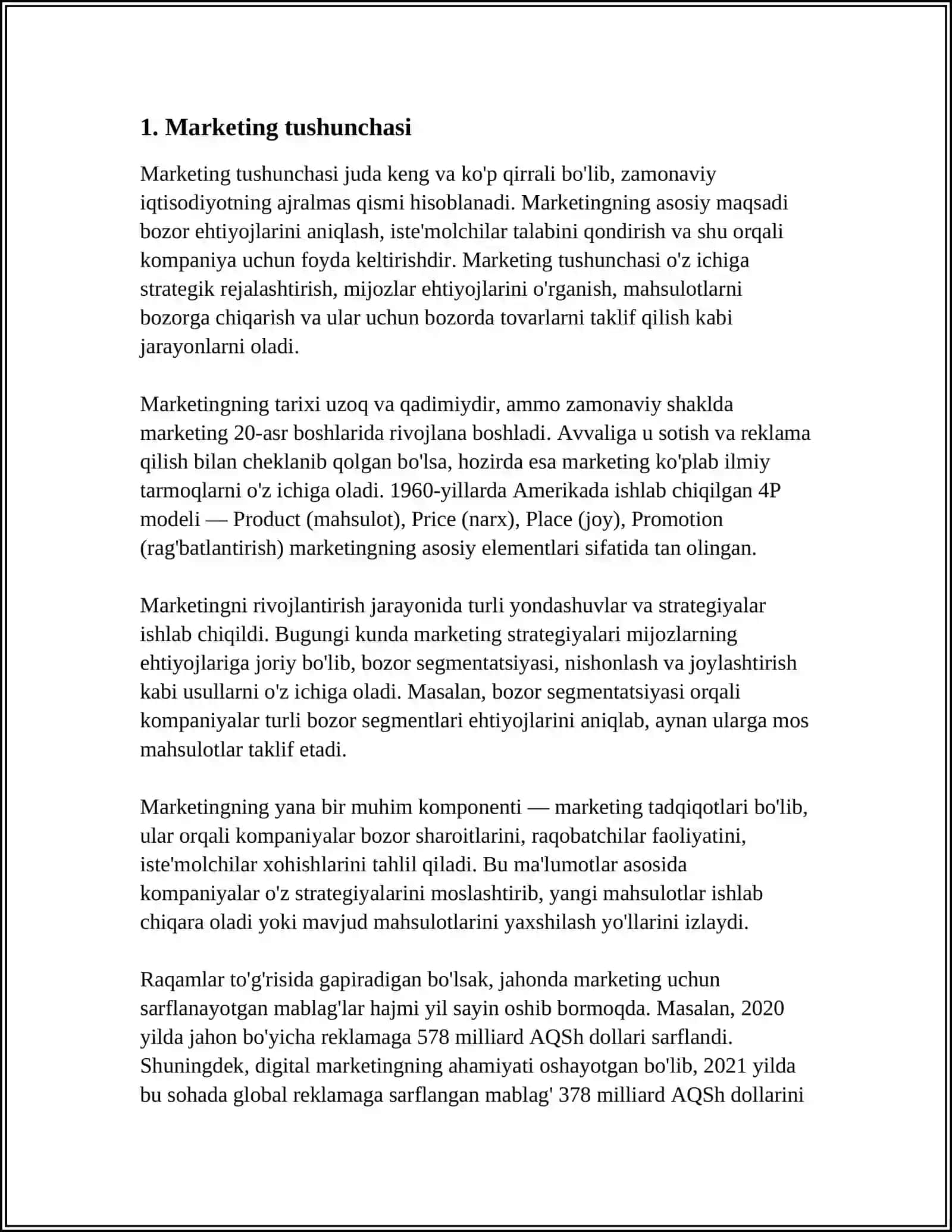 MARKETING TAMOYILLARI, VAZIFALARI FUNKSIYALARI VA TURLARI? 3