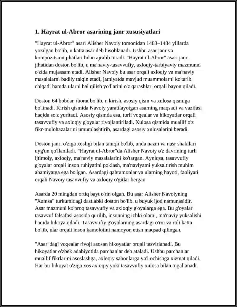 REFERAT Mavzu: HAYRAT UL-ABROR ASARIDA LIRIK CHEKINISH VA ULARNING BADIIY XUSUSIYATI 3