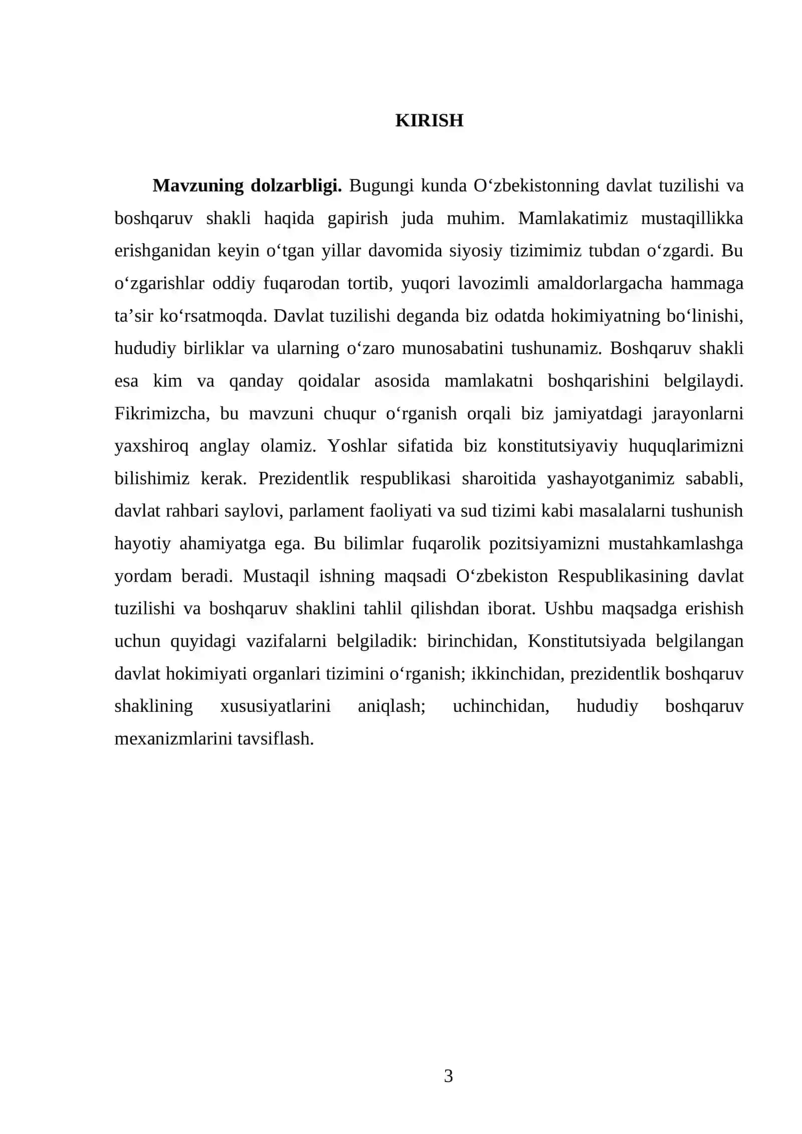 O’zbekiston respublikasining davlat tuzilishi va boshqaruv shakli 3