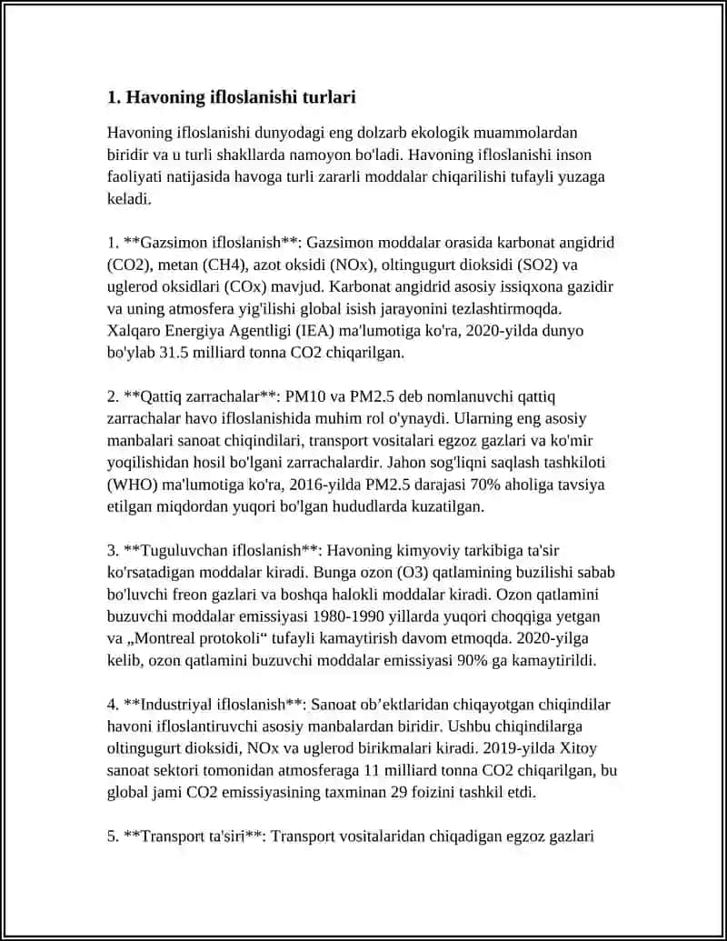 HAVONING ZARARLI MODDALAR BILAN IFLOSLANISHGA BÒLGAN TALABLAR 3