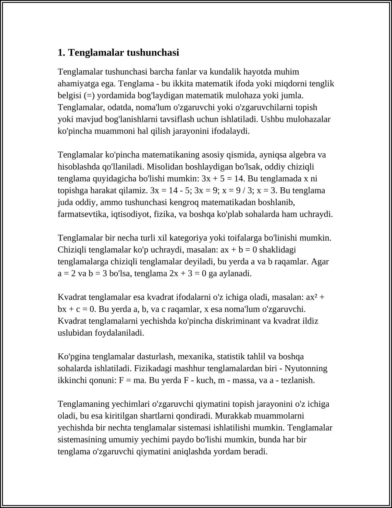 TENGLAMA VA TENGSIZLIKLARNI O'QITISH METODIKASI 3
