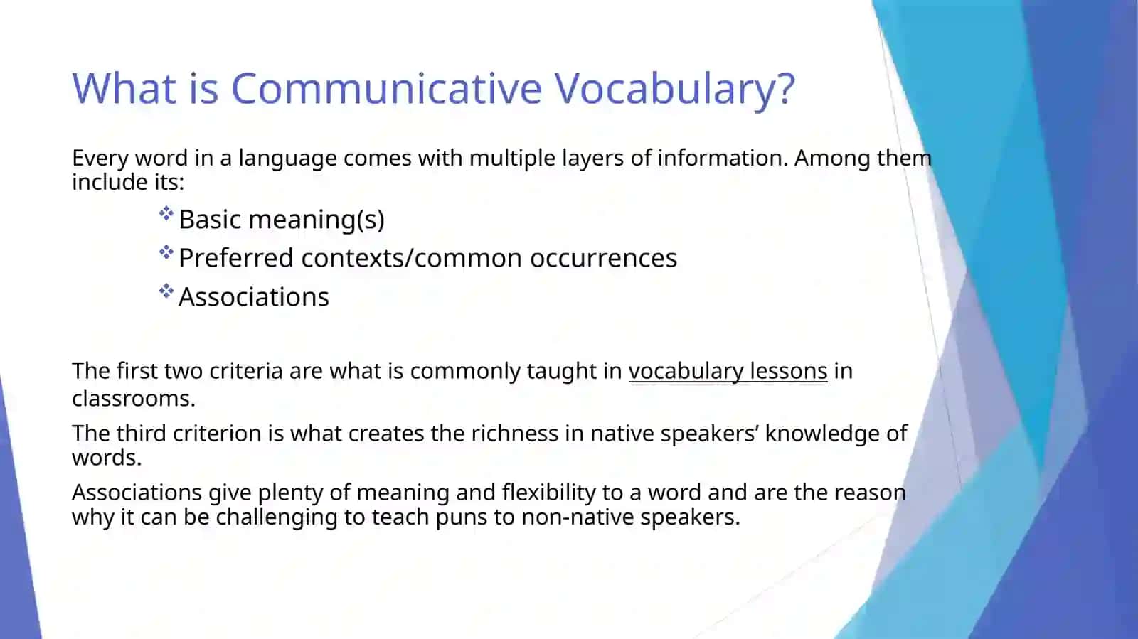 COMMUNICATIVE VOCABULARY 3