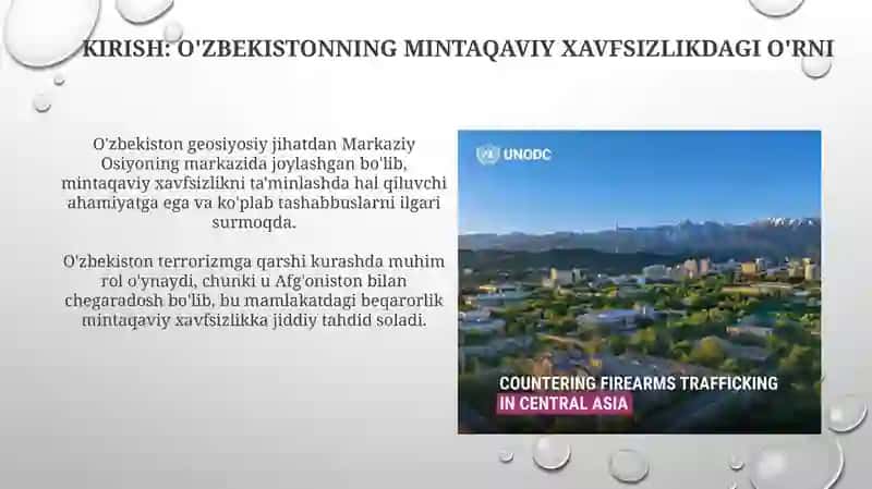 Markaziy Osiyoda terrorizm, giyohvandlik odam savdosiga kurashda O‘zbekiston Respublikasi 3