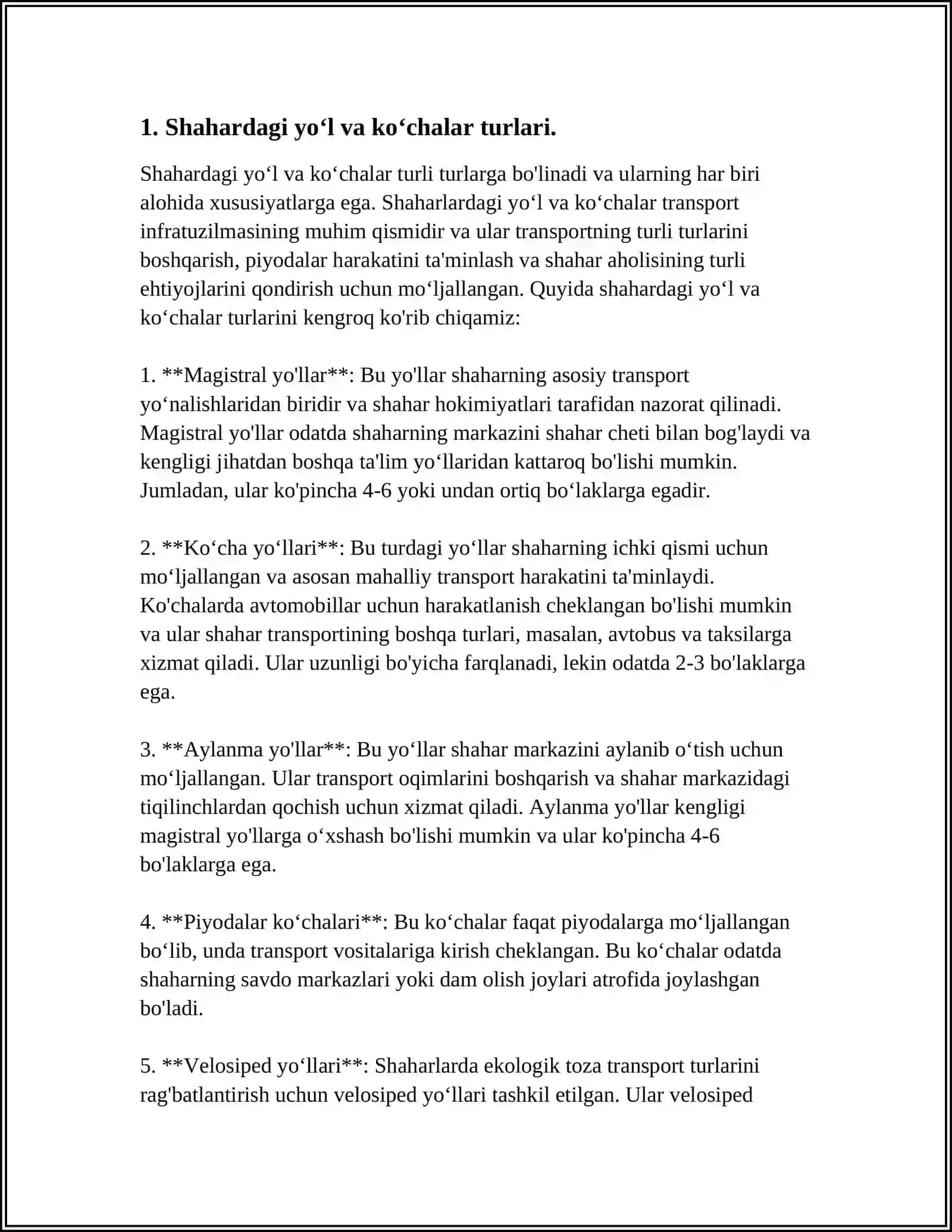 SHAHAR YO‘LLARI VA KO‘CHALARIDA KO‘KALAMZORLASHTIRISH TASMASINI KENGLIGINI BELGILASH 3