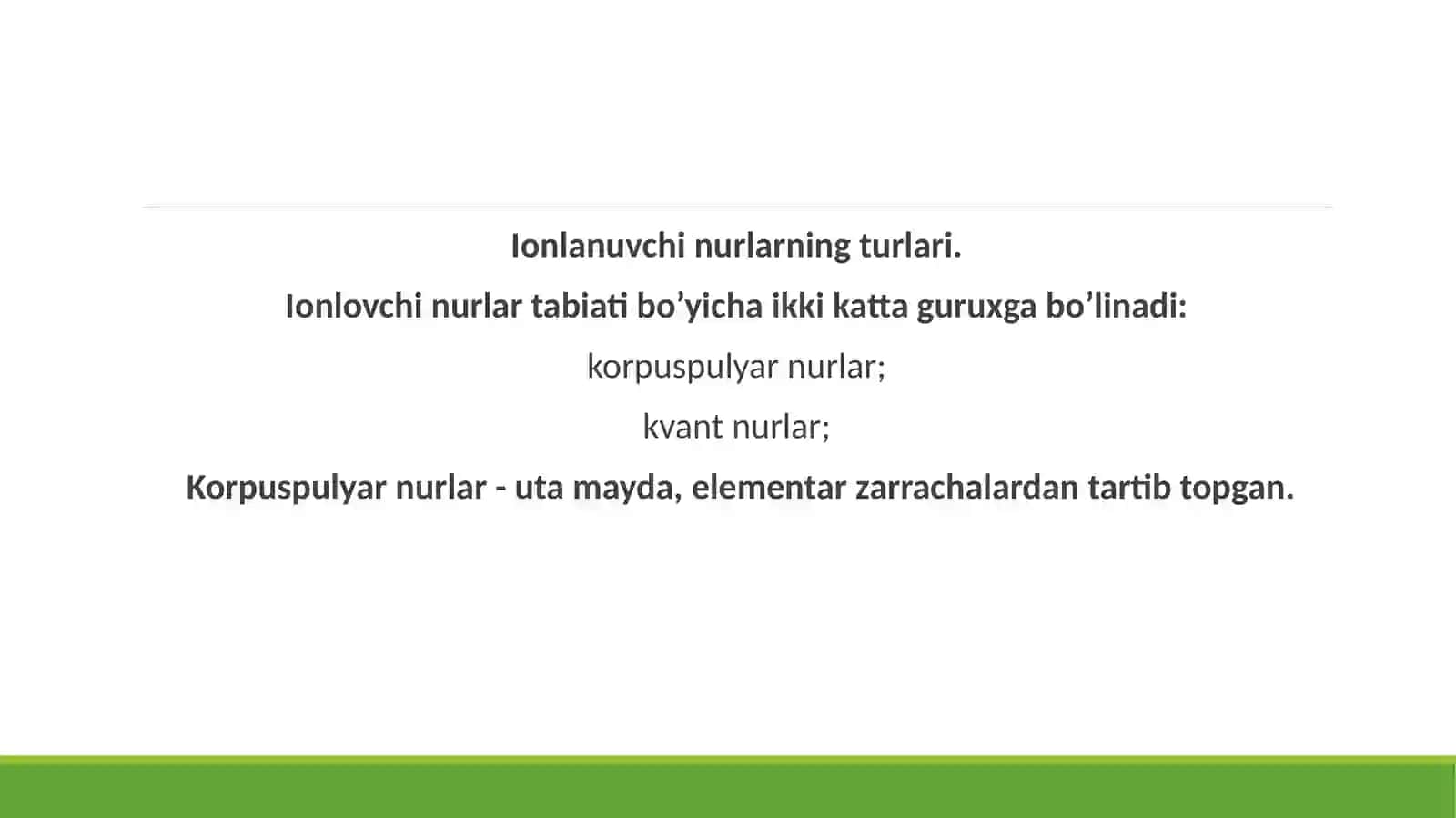 Ionlovchi nurlar va ularning xususiyatlari. quyosh radiatsiyasi va unga gigiyenik baho berish. 3