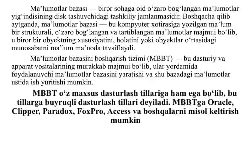 Ma’lumotlar bazalari va katta xajmdagi ma’lumotlar bilan ishlash texnologiyalari 3