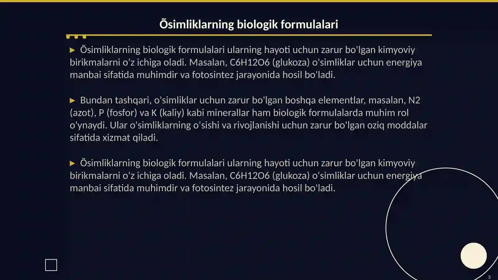 Õsimliklarni hayotiy formulalarni õrganish 3