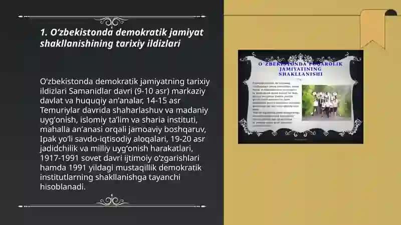 O‘zbekistonda demokratik, fuqarolik jamiyatiasoslarining shakllanishi, amalga oshirilgan siyosiy islohotlar 3