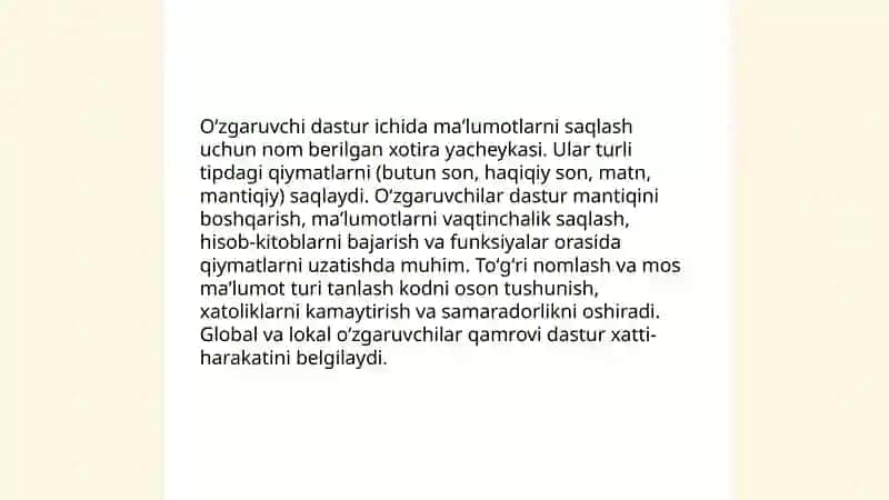 Oʻzgaruvchilar va malumot turlari 3