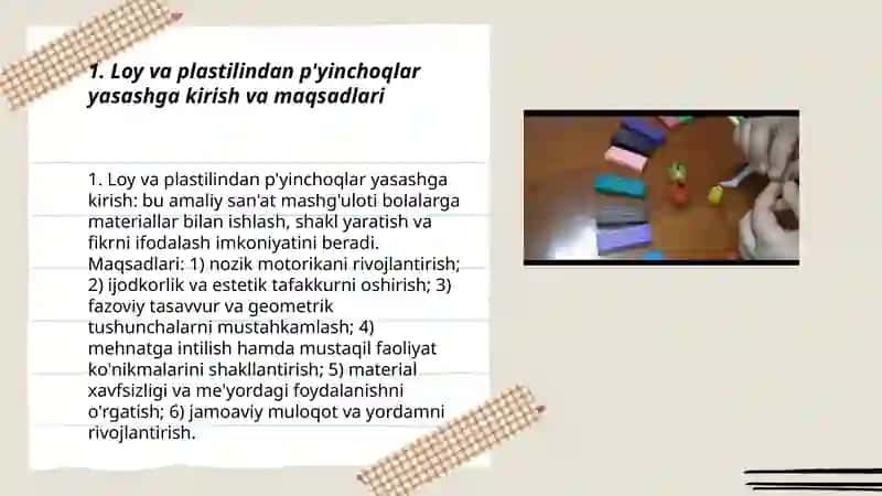 Loy va plastilindan p'yinchoqlar yasash texnikasini o'rgatish 3