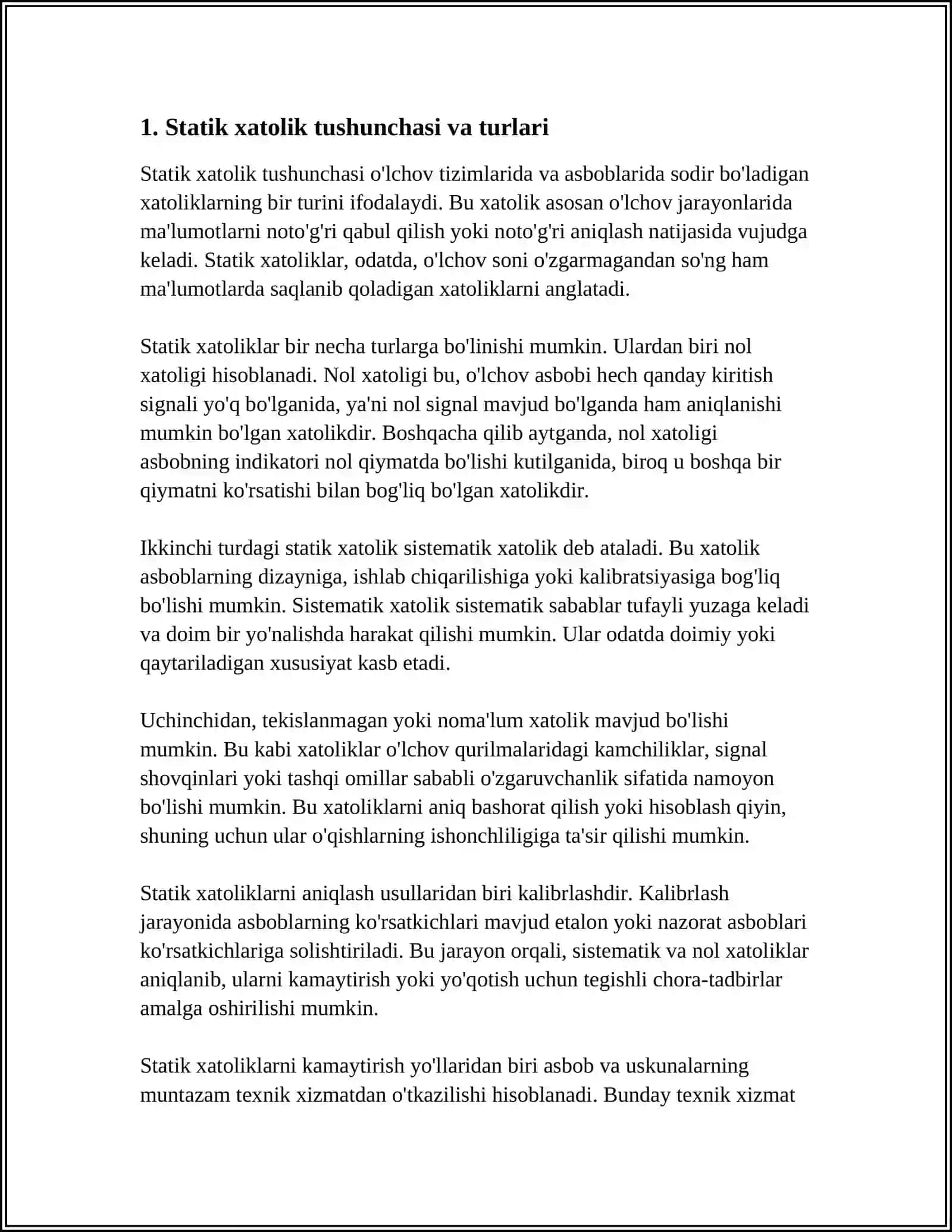 STATIK XATOLIK:ANIQLASH USULI VA UNI KAMAYTIRISH YO‘LLARI 3