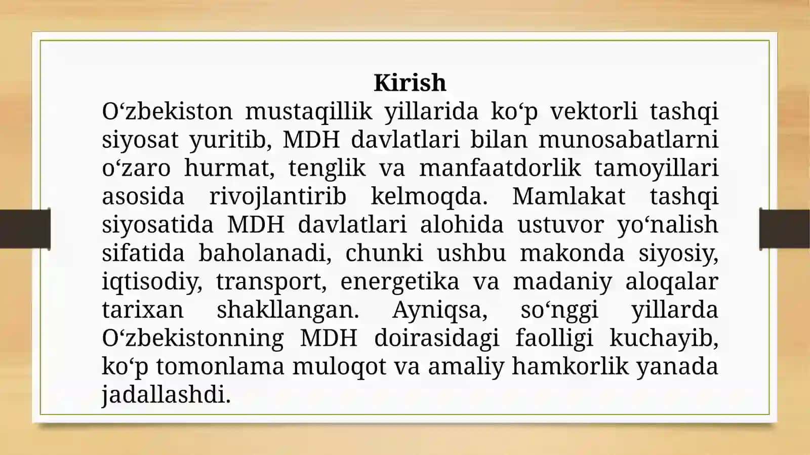 Oʻzbekiston Mustaqil Davlatlari Hamdoʻstligi davlatlari bilan iqtisodiy-siyosiy aloqalari 3