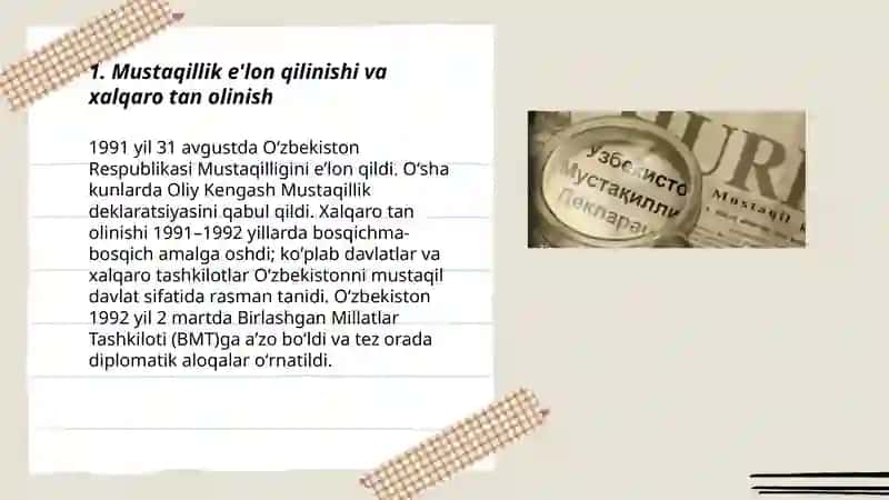 Mustaqillikning dastlabki yillarida 3