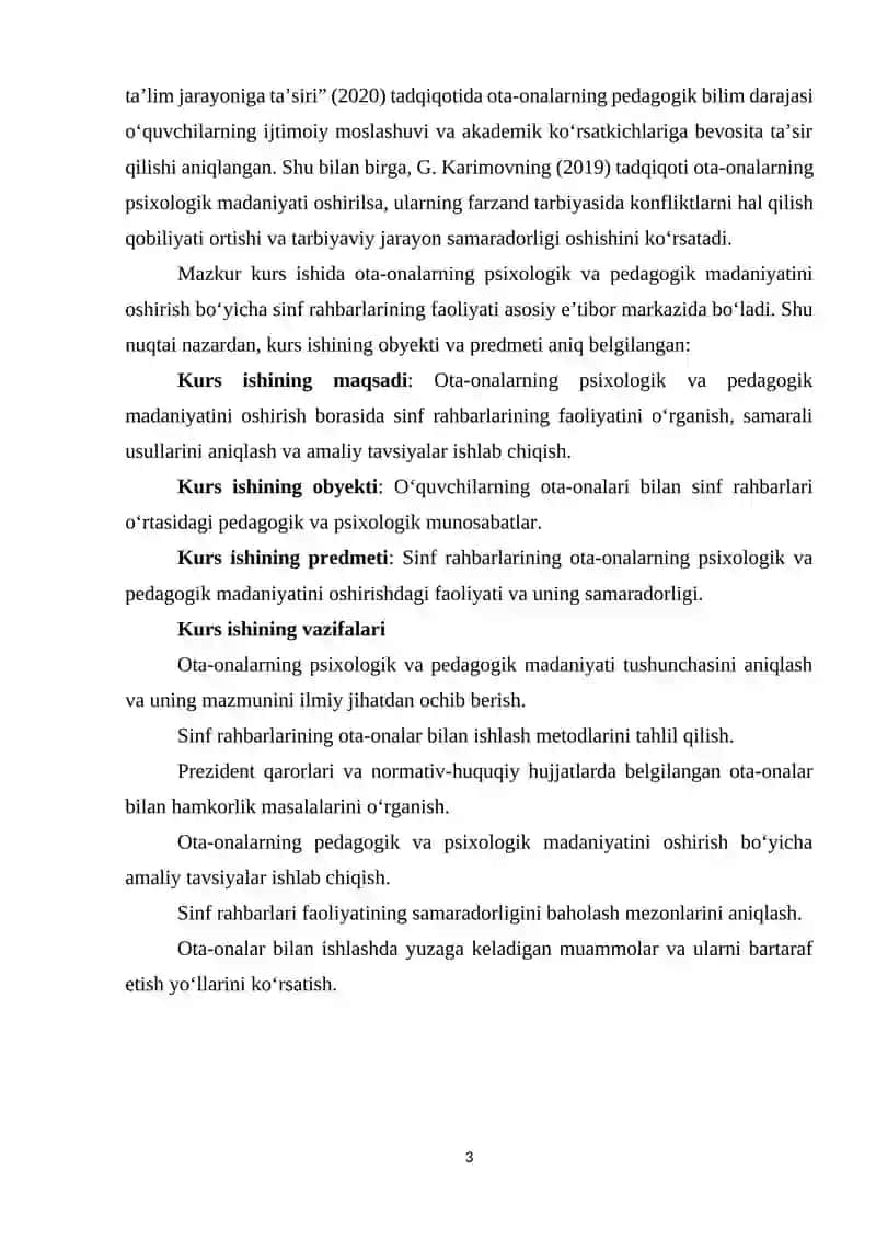 O‘quvchilarning ota-onalarining psixologik va pedagogik madaniyatini oshirish bo‘yicha sinf rahbarlarining faoliyati 3