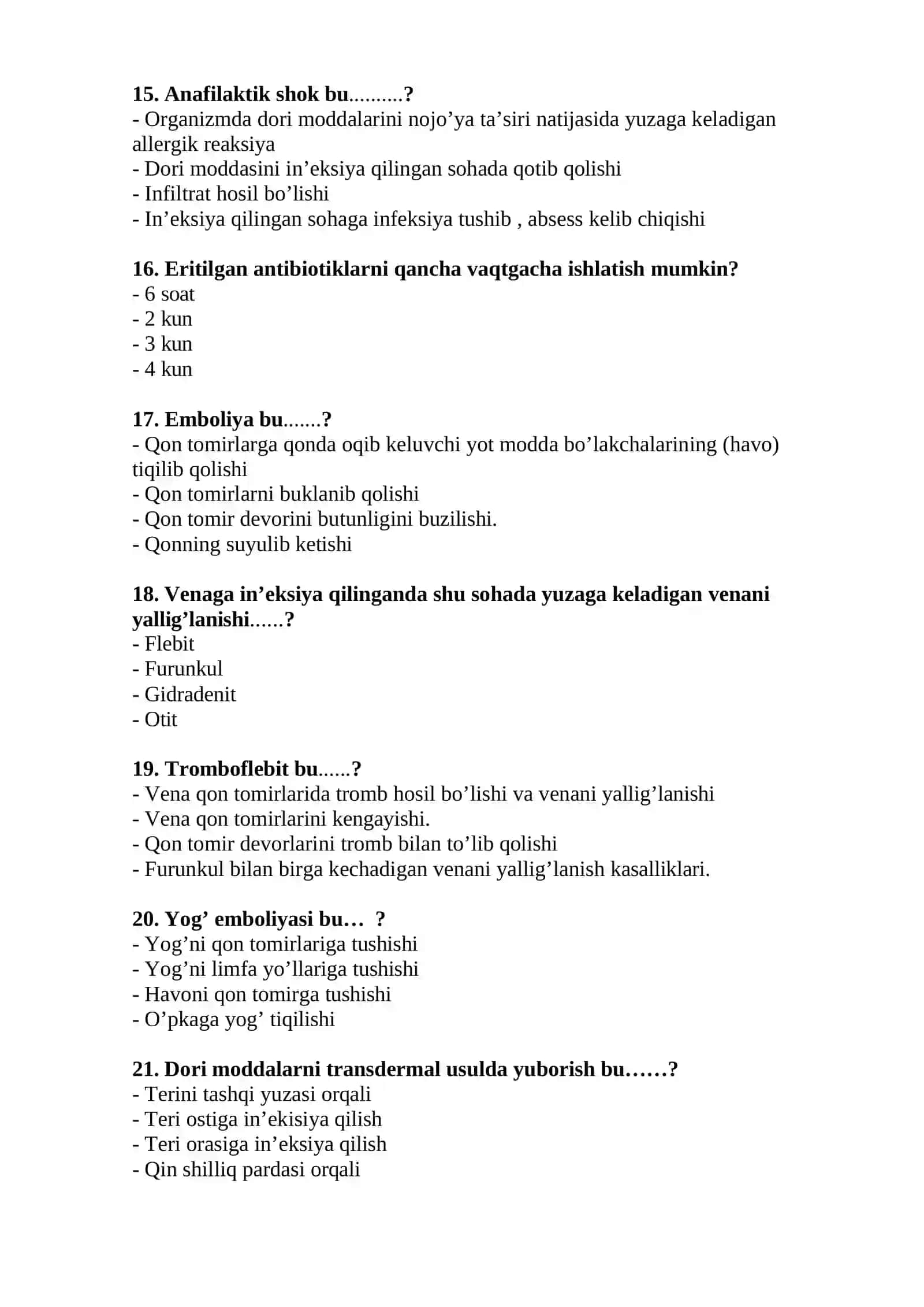 HAMSHIRALIK ISHI TEST SAVOLLAR RO'YXATI 3