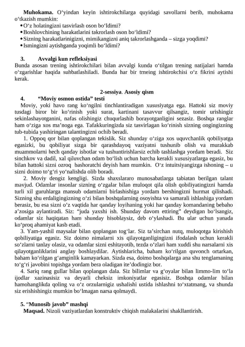 "Soft-skills" ni rivojlantirish trening dasturi 3