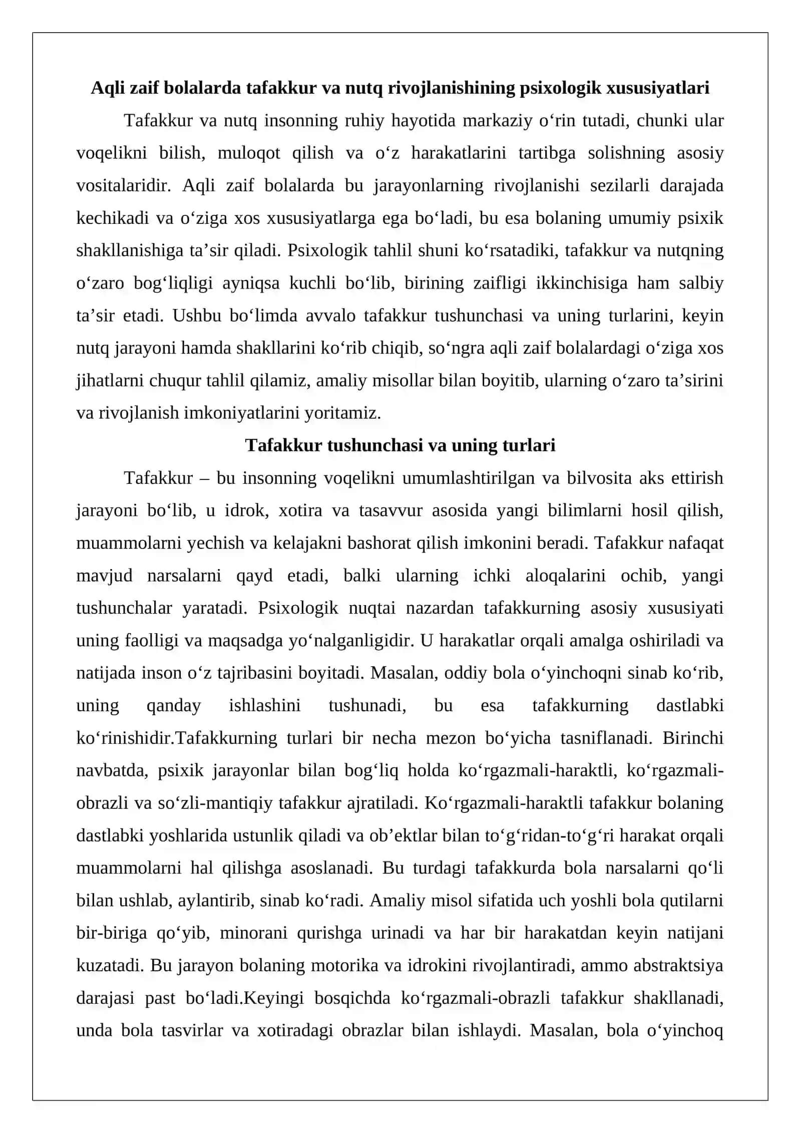 Aqli zaif bolalarning tafakkur va nutqini tekshirish metodikalarini o‘rganish va tahlil etish 3