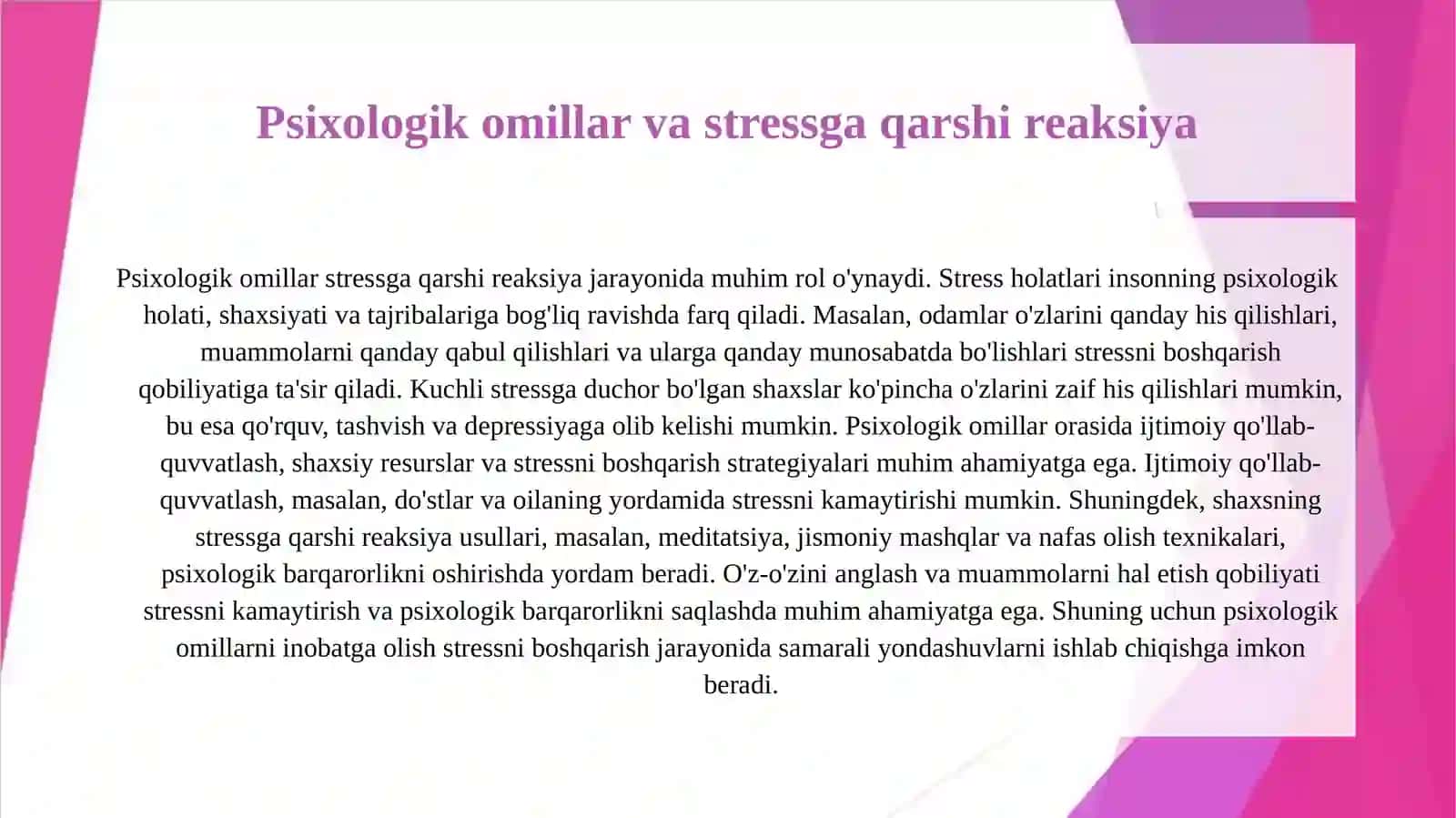 Strespsixofizilogiyasi.Stresningkelibchiqishmexanizmlari 3