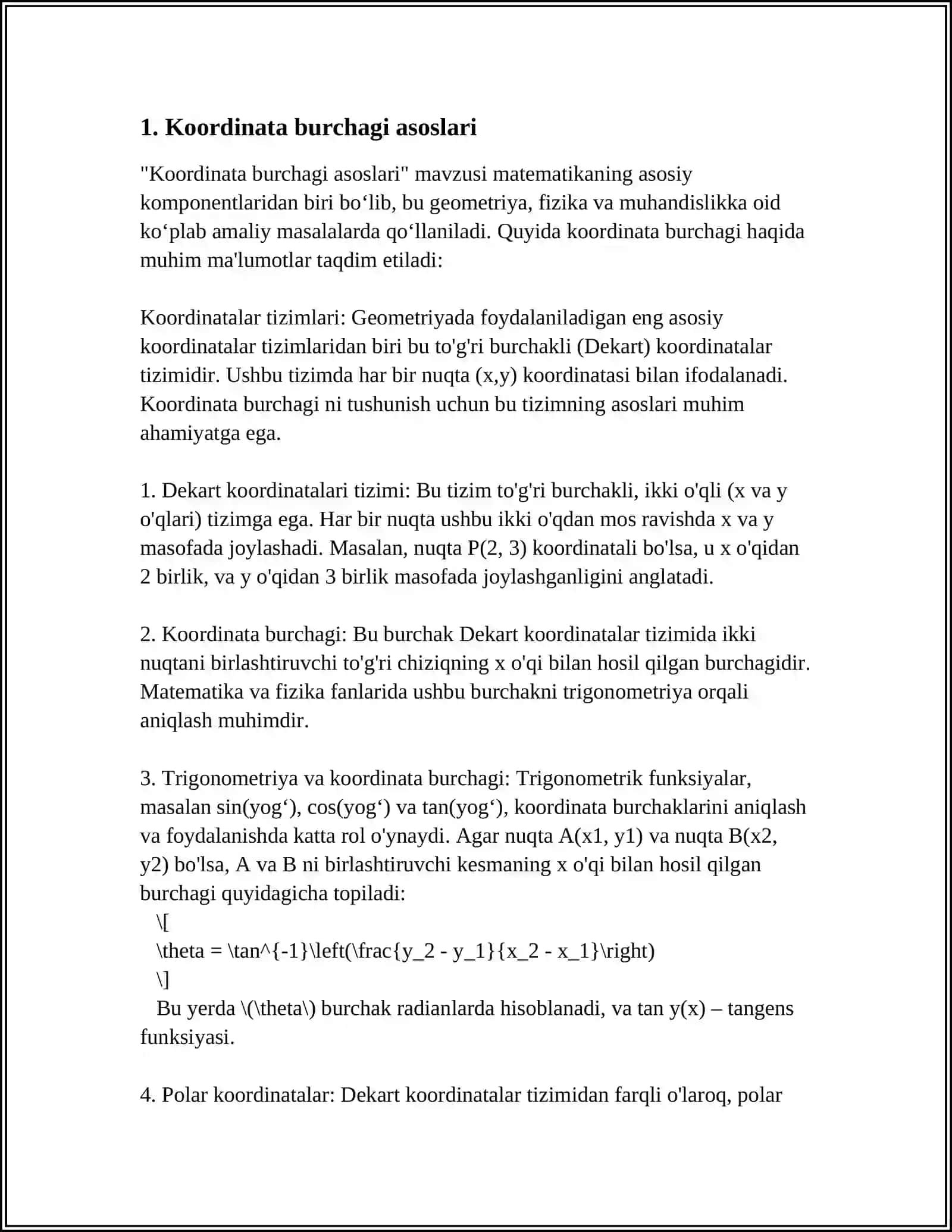 Koordinata burchagi asoslari 3