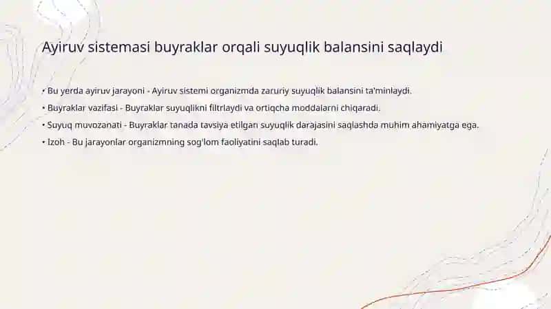 Ayiruv sistemasi. Buyraklar fiziologiyasi 3