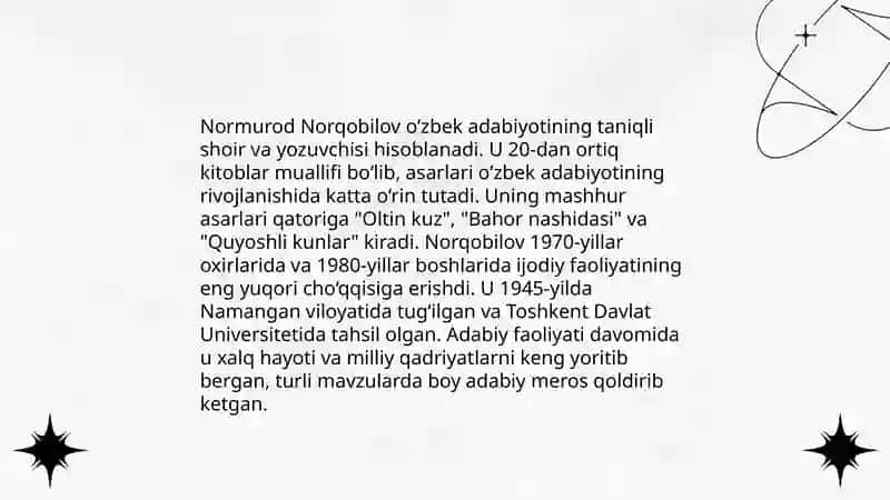 Normurod Norqobilovning qissalari tahlili 3