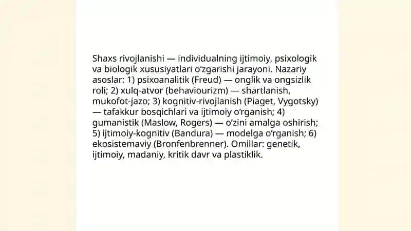 Shaxs rivojlanishi va psixik jarayonlarning sifat oʻzgarishlari xarakterikasi 3