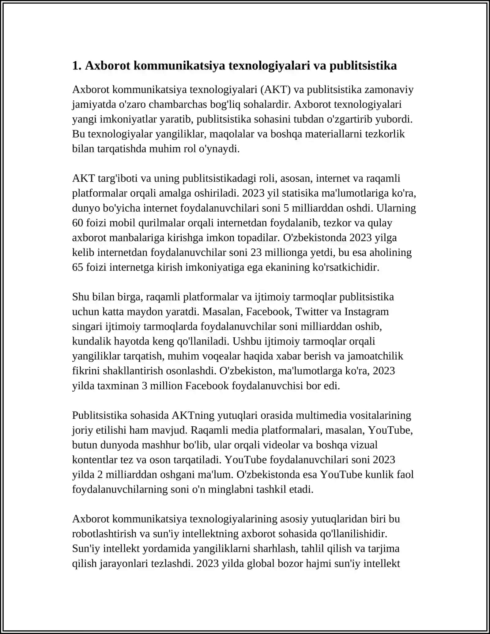 AXBAROT KOMUNIKATSIYA TEXNALOGIYALARI. PUBLISTISTIK USLUB VA XUSUSIYATLARI 3