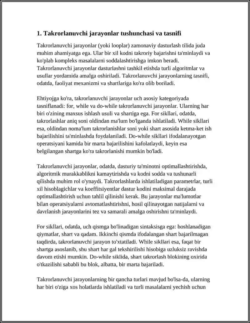 TAKRORLANUVCHI JARAYONLARNI TASHKIL ETISH (ALGORITM VA DASTUR) 3