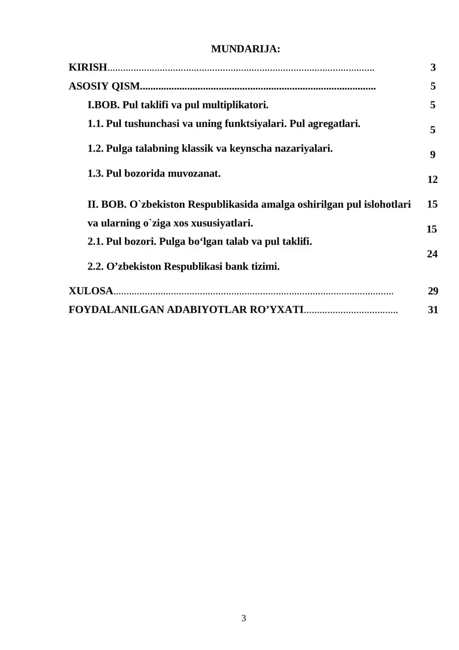 MAKROIQTISODIYOT KURSI: PUL TAKLIFI 3
