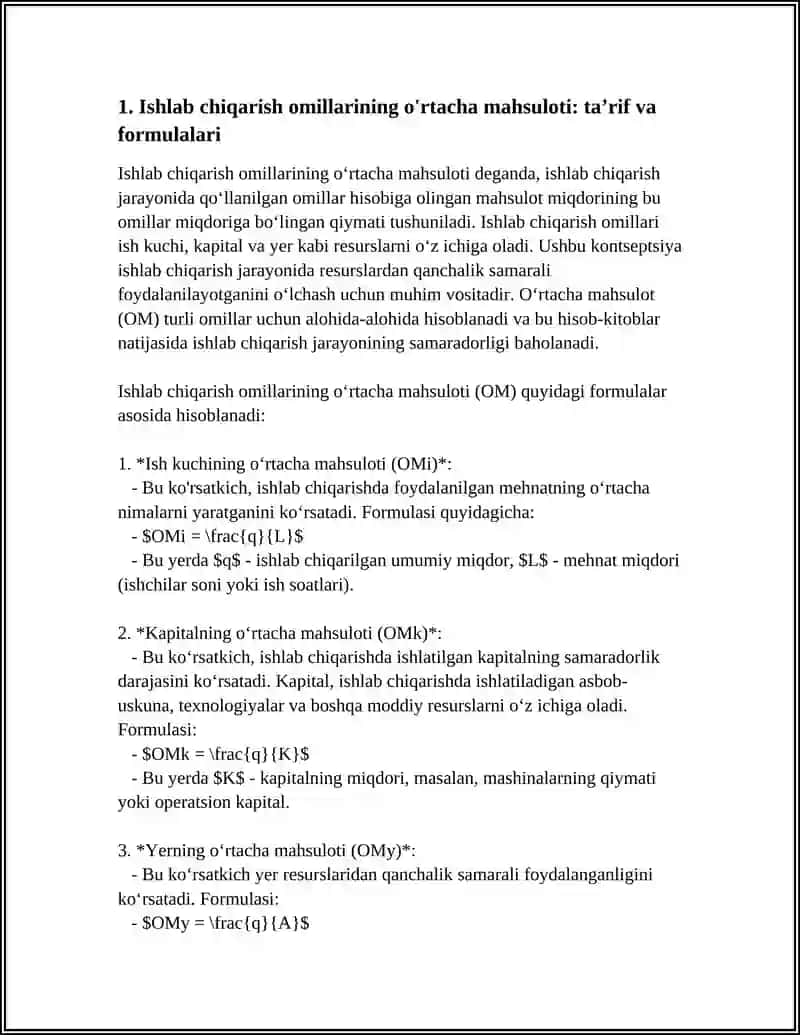 ISHLAB CHIAQARISH OMILLARINING OʻRTACHA VA CHEKLANGAM MAHSULOTI 3