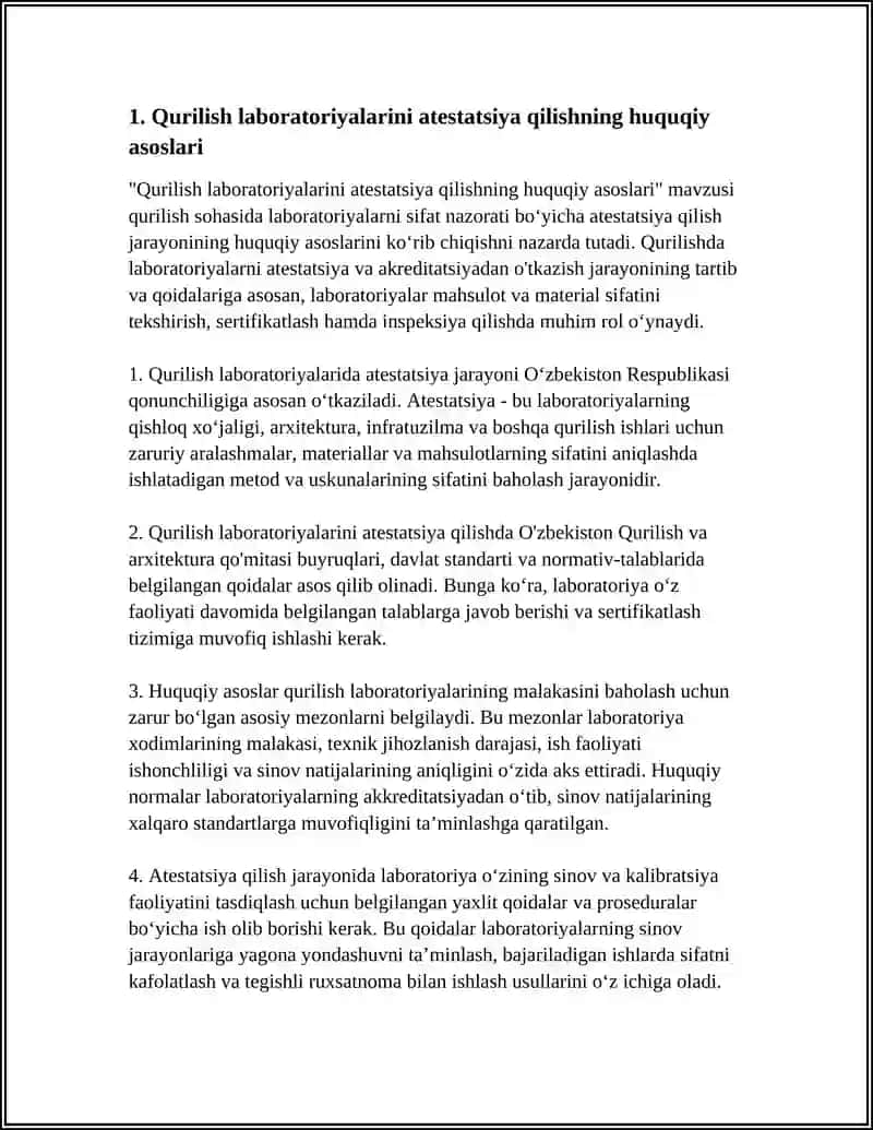 Qurilishda Laboratoriyalarni Atestatsiya Qilishning Huquqiy Asoslari 3