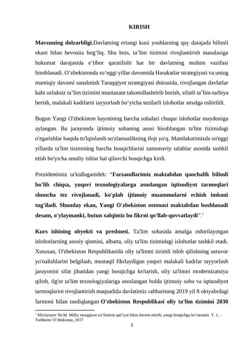 MUSTAQILLIK YILLARIDA TA'LIM SOHASIDA AMALGA OSHIRILGAN ISLOHOTLAR KURS ISHI 3