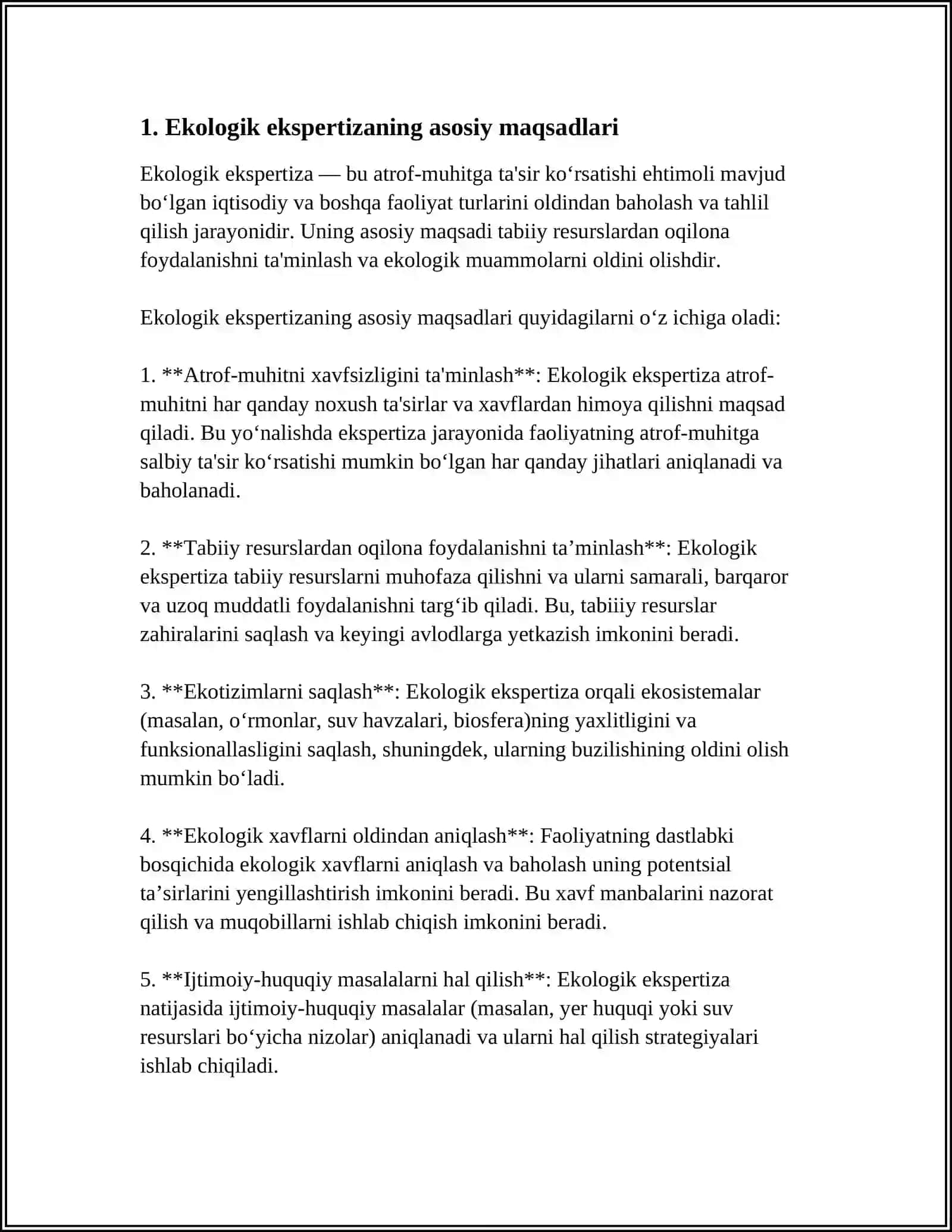 EKOLOGIK EKSPERTIZA OB'EKTLARINING ATROF TABIY MUHITGA TA'SIRINING FARQLARI VA ULARNI BAHOLASH 3