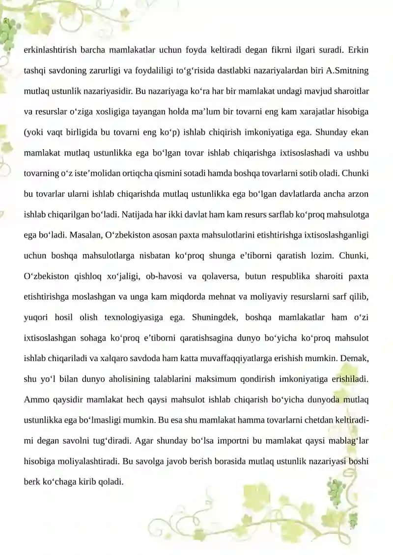 XALQARO SAVDONING ZARURIYATI VA UNING ASOSIY KO’RINISHLARI 3