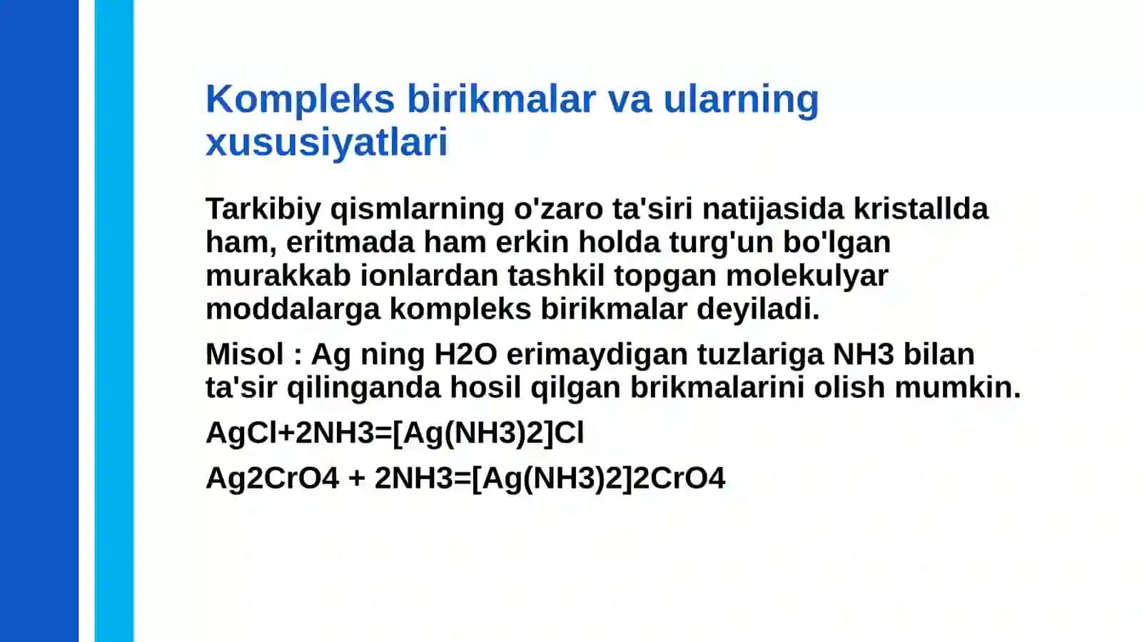 Kompleks birikmalar. Biokompleks birikmalar. Ichkikompleks birikmalar. Xelatlar. 3