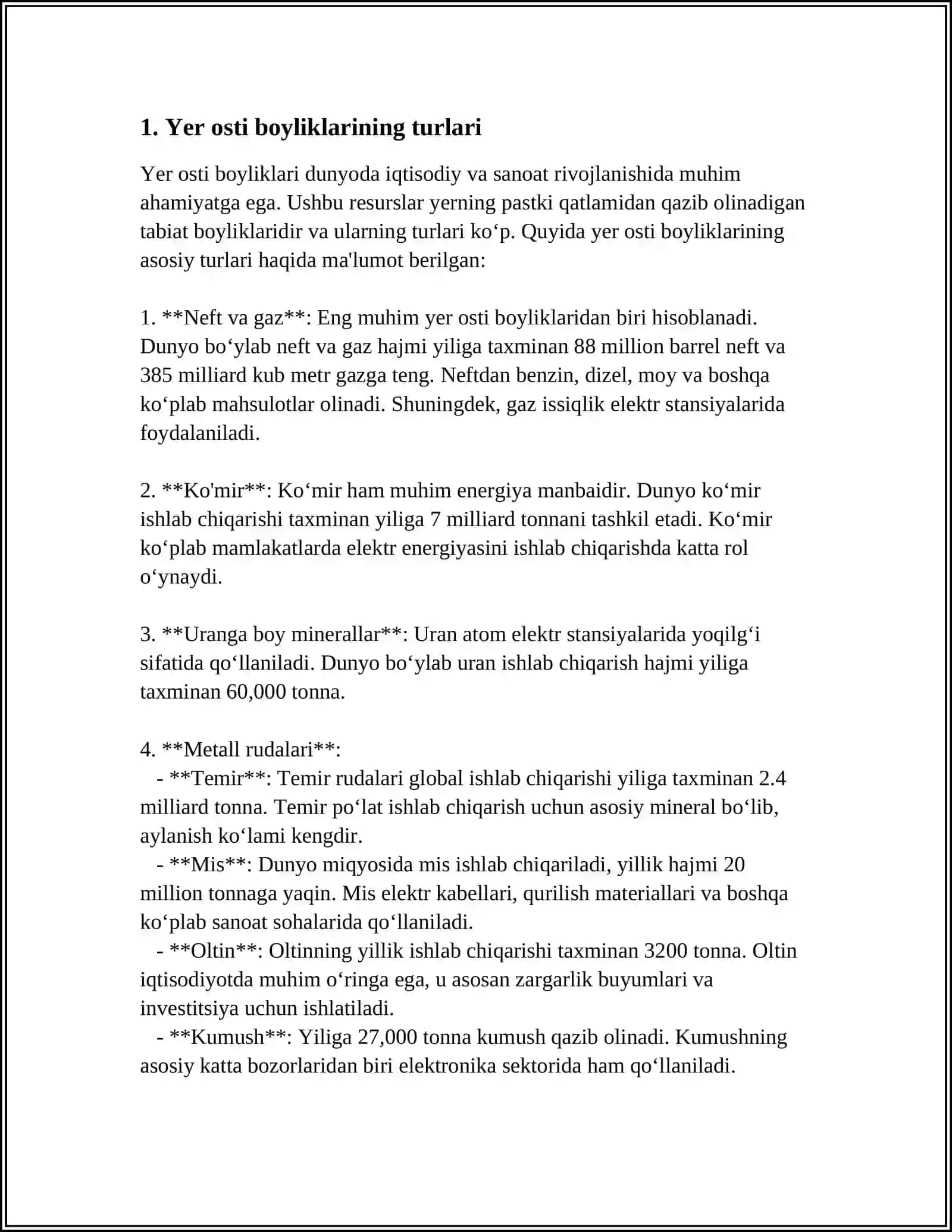 Mavzu: YER OSTI BOYLIKLARI VA ULARDAN TO'G'RI FOYDALANISH 3