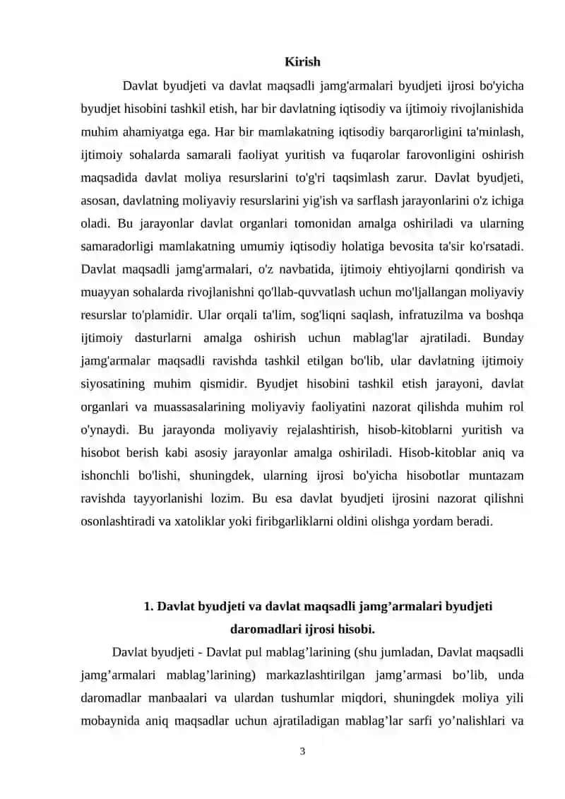 DAVLAT BYUDJETI VA DAVLAT MAQSADLI JAMG`ARMALARI BYUDJETI IJROSI BO`YICHA BYUDJET HISOBINI TASHKIL ETISH 3