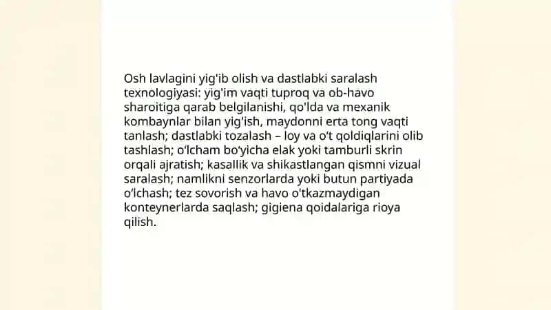 Osh lavlagini qayta ishlash texnologiyasi 3