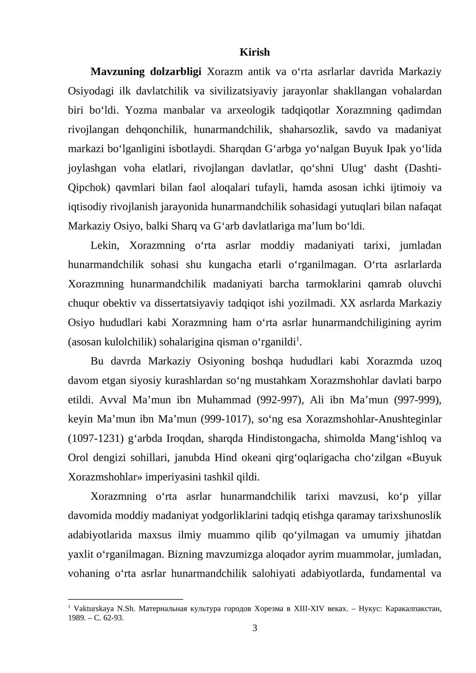 ILK O‘RTA ASRLARDA XORAZMDA HUNARMANDCHILIK SOHASI TARAQQIYOTI (ARXEOLOGIK MANBALAR TAHLILI ASOSIDA) 3