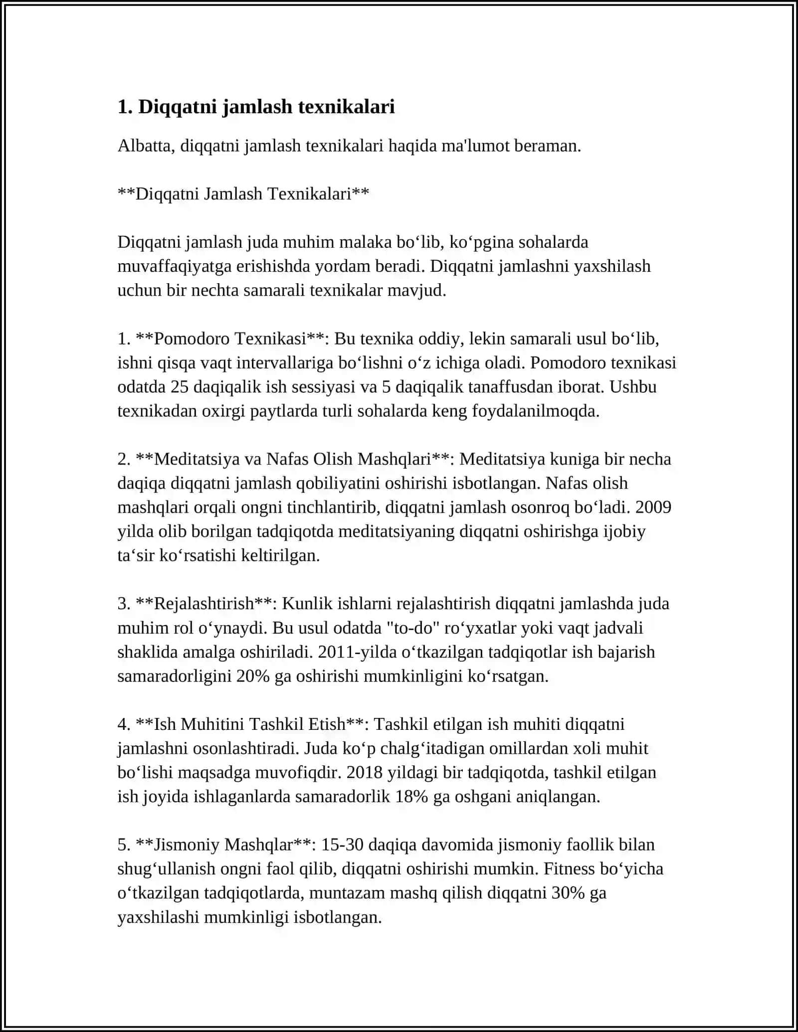 DIQQAT VA SEZGINI SNOCKAGA SOLIB REFA MATN XULOSA FOYDLANGAN ADABIYOTNI YOZISH 3
