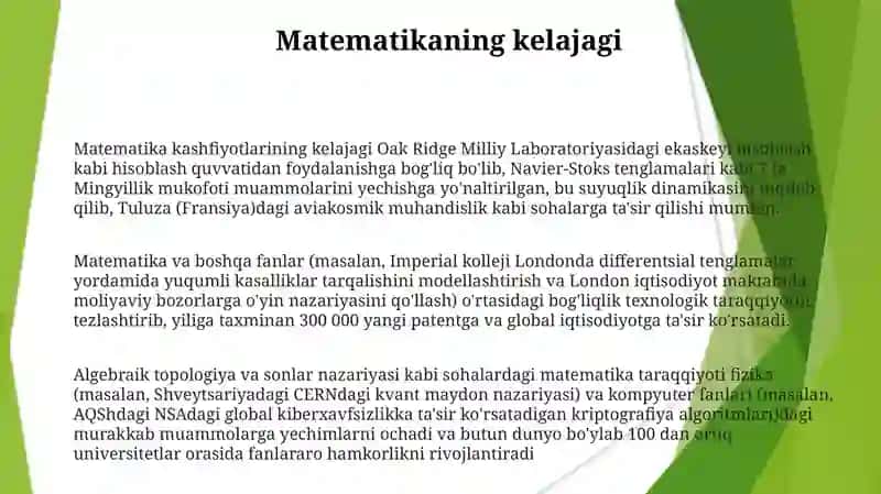 Matematikani rivojlantiruvchi kuchlar va uning boshqa fanlar bilan aloqasi 3